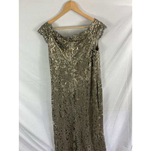 Tadashi Shoji Pailette Embroidered Lace Off Shoulder Gown - Picture 10 of 10